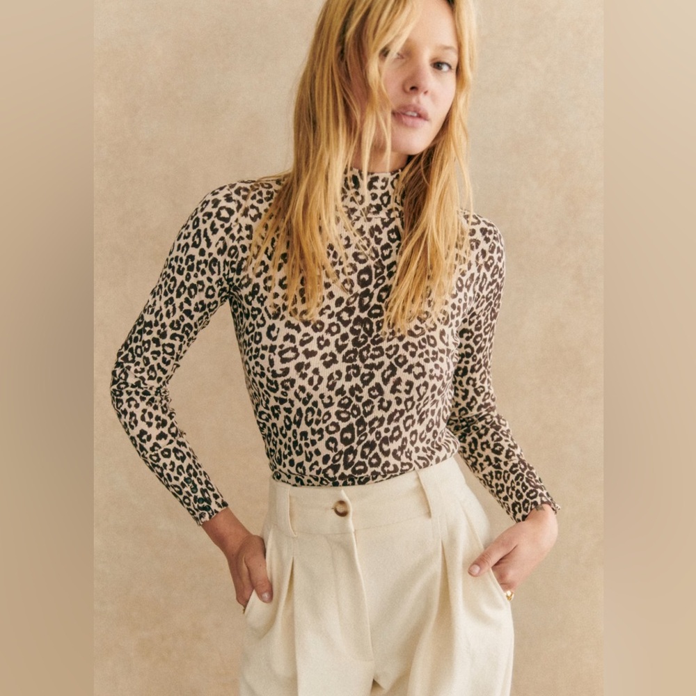 Sezane Felix Leopard Print Long Sleeve Top